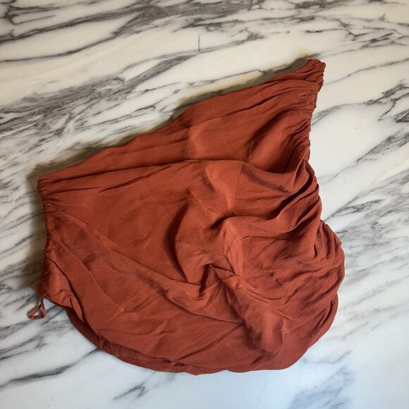 Free People One Shoulder Tank Top Size Small Smocked Ruched Beach Boho Coastal - Picture 1 of 5